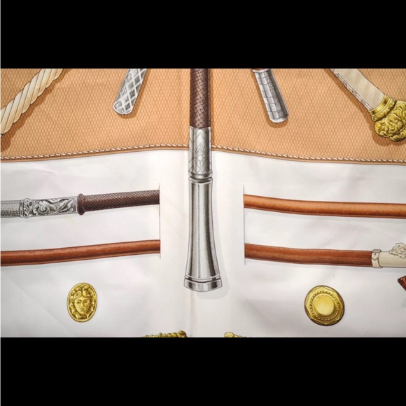 Authentic HERMES Carre 90 Scarf "Cannes et Pommeaux" Silk Navy - Picture 13 of 14